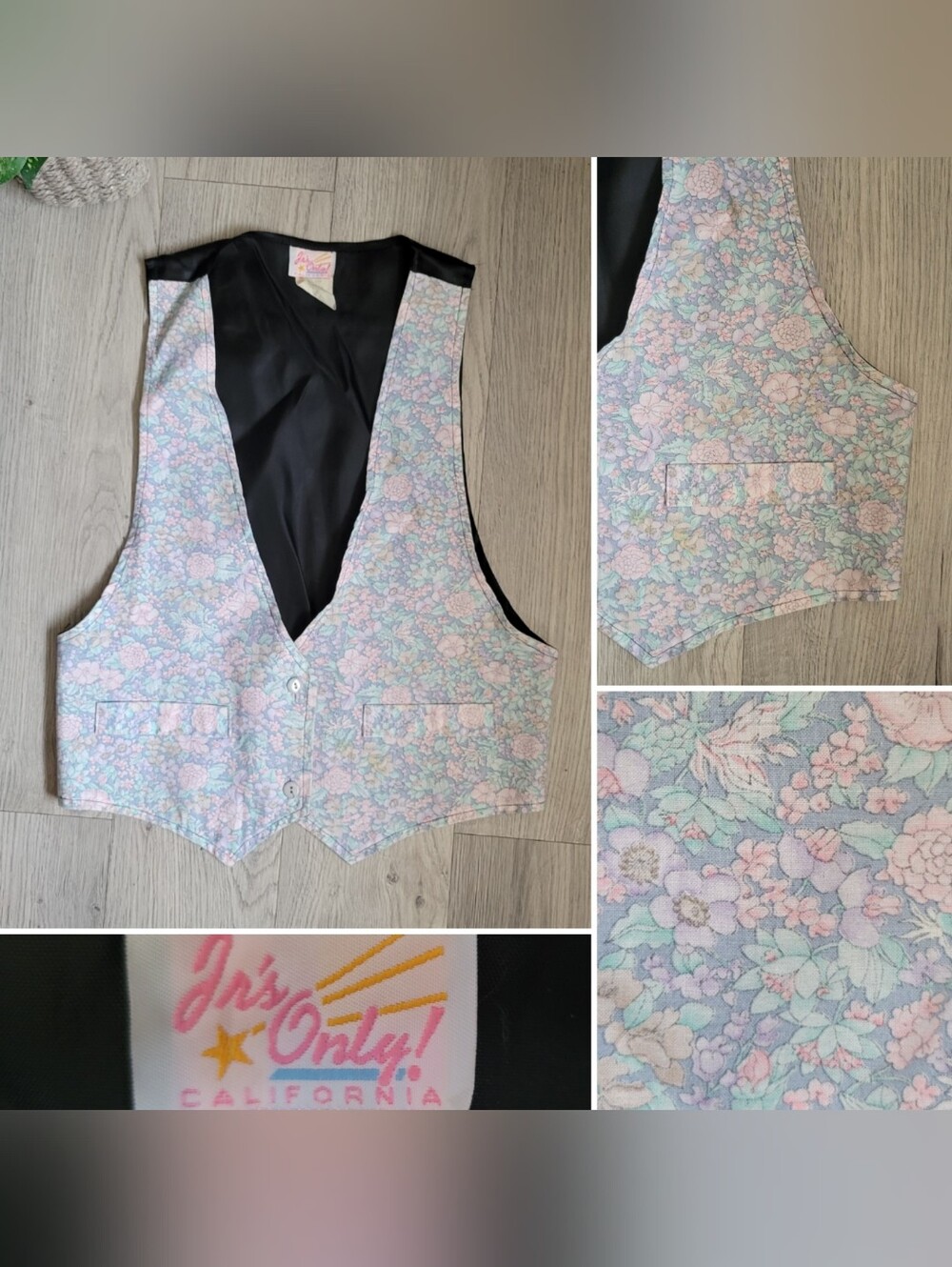 Jr's Only! California Pastel Floral Denim Vintage 90's Waistcoat Vest, Medium